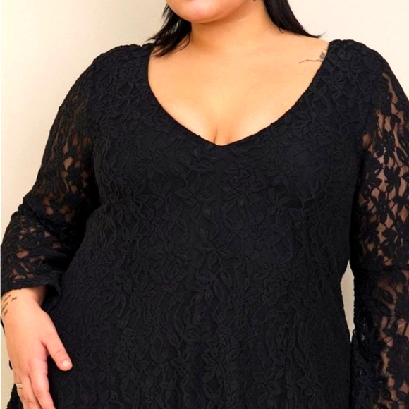❤️NWT VINTAGE TORRID MINI DRESS LACE BELL SLEEVE FLUTED PRINCESS SEAMS PLUS SIZE - Picture 3 of 9